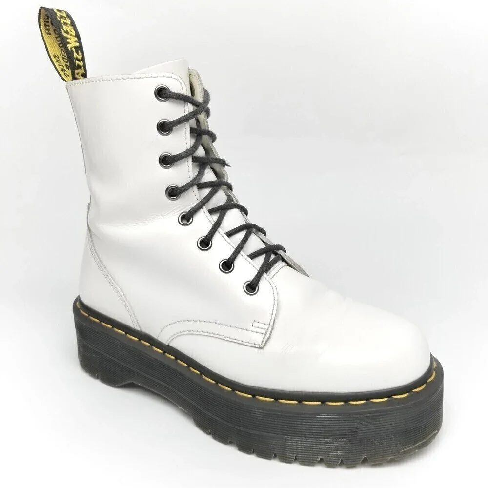 Dr. Martens Jadon White Patent Leather Platform Chunky Zip Combat Boots Grunge